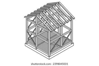 Illustration of building structure, isometric illustration of steel frame (Steel), Vector Illustration