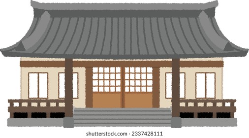 Illustration of a building. A temple is a facility where Buddha statues are enshrined and Buddhist monks live and practice.
