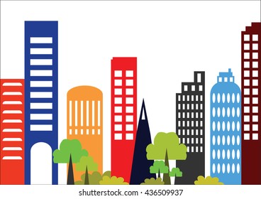 Illustration of buildings  in the city.