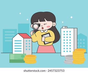 Illustration with buildings, real estate, and money