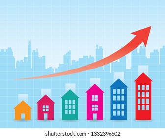 Illustration of buildings represented as a graph showing growth