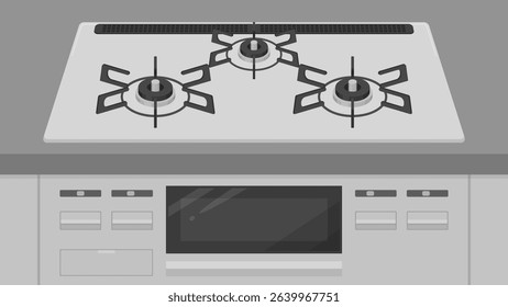 Illustration of a built-in gas stove seen from diagonally above_16:9