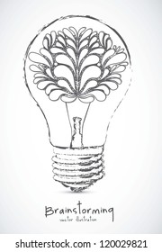 Illustration of bulb with human brain, vector illustration