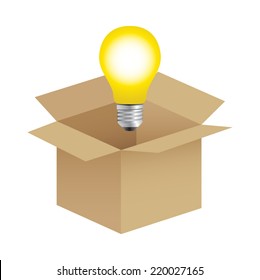Illustration of a bulb out from the box, thinking out of the box concept