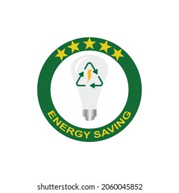 An illustration of bulb, recycle, energy, 5 star and energy saving word. Save energy for better ecological system.