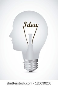 Illustration of bulb with silhouette human face, vector illustration