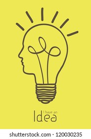 Illustration of bulb with silhouette human face, vector illustration