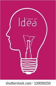 Illustration of bulb with silhouette human face, vector illustration