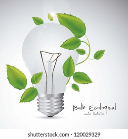 Illustration of bulb surrounded by plants and leaves, vector illustration
