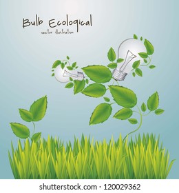 Illustration of bulb surrounded by plants and leaves, vector illustration