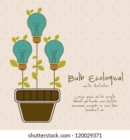 Illustration of bulb surrounded by plants and leaves, vector illustration