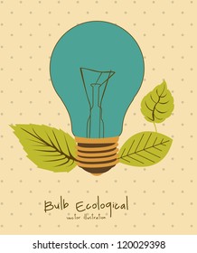 Illustration of bulb surrounded by plants and leaves, vector illustration