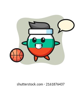 Illustration of bulgaria flag badge cartoon is playing basketball , cute style design for t shirt, sticker, logo element