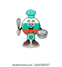 Illustration of bulgaria flag as a bakery chef , character design