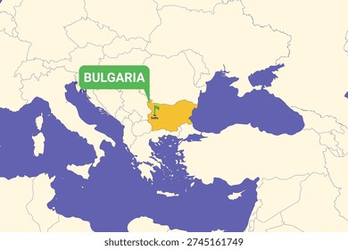 Illustration of Bulgaria map with Sofia highlighted