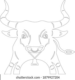 Illustration of bull with bell line icon isolated on white background. Vector.