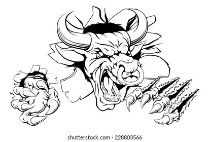 An illustration of a Bull breaking through the wall or background