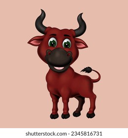 illustration of bull cartoon posing  vector isolated