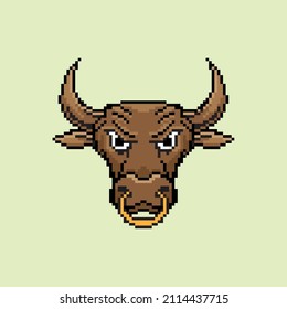 Illustration of Bull Face Pixel Design
