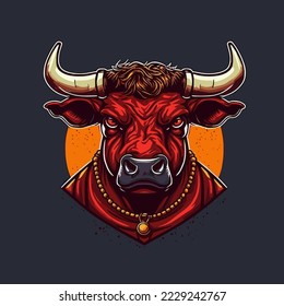 Illustration Of Bull head logo mascot design. Buffalo Face Vector Design