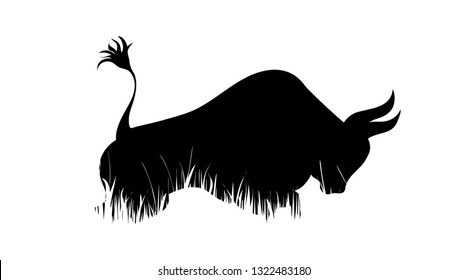 Illustration of bull icon in the grass. Vector silhouette on white background. Symbol of cattle.