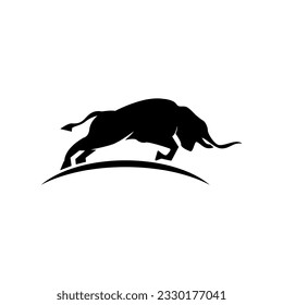 Illustration of a Bull logo design silhouette on white background. Wild Animals buffalo vector template