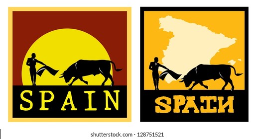 Illustration Of A Bull And A Matador In Spain, Vector