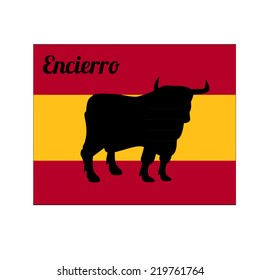 Illustration of bull silhouete, spain flag