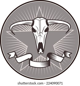 illustration of bull skull with feathers