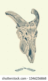 illustration with bull skull hand drawn country style