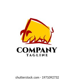 illustration of a bull in yellow color. Minimalist style logo with strong character.