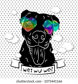 Illustration of bulldog in smoke clubs.