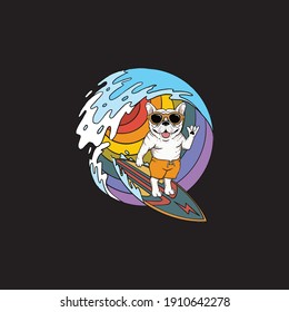 Illustration of bulldog surfing mascot vector The Concept of Isolated Technology. Flat Cartoon Style Suitable for Landing Web Pages, Banners, Flyers, Stickers, Cards