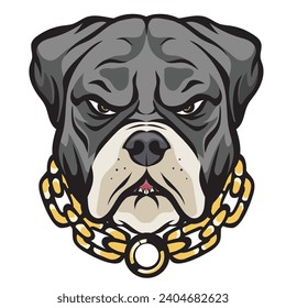 ilustración de la cabeza de un bulldog con un collar de oro