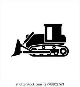 An illustration of a bulldozer with a large blade and tracks.