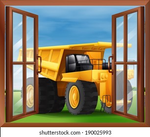 Illustration of a bulldozer outside the window