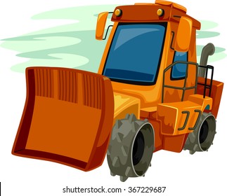 Illustration of a Bulldozer in a Parking Lot Ready to be Used