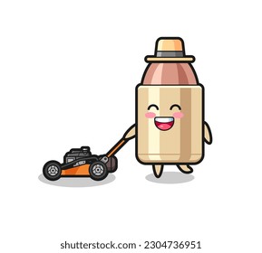 illustration of the bullet character using lawn mower , cute style design for t shirt, sticker, logo element