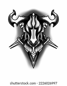 illustration of a bull's head made of iron