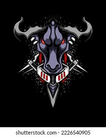 illustration of a bull's head made of iron