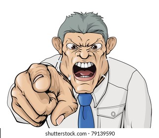 Illustration of a bullying boss shouting and pointing.