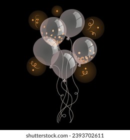 illustration of a bunch of balloons, illustration of balloons, white balloons, transparent confetti balloons