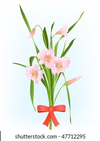 illustration with bunch of delicate flowers with ribbon