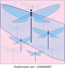 Illustration of a bunch of dragonflies flying