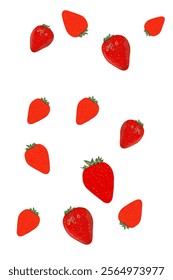 illustration of a bunch of fresh ripe strawberries falling without background