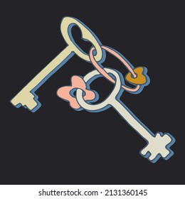 Illustration with a bunch of keys with a keychain on a dark background