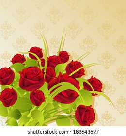illustration of bunch of red roses on floral background