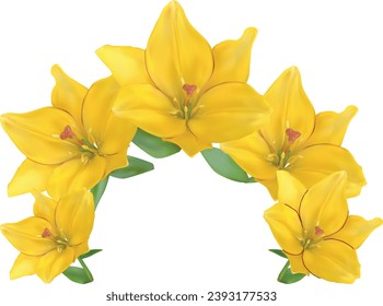 illustration with bunch of yellow lily flowers isolated on white background