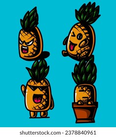an illustration of a bundle of colorful pineapple mascots
