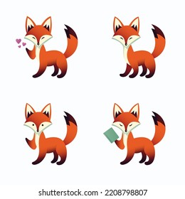 Illustration bundle of four cute foxes